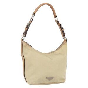 PRADA Shoulder Bag Nylon Beige Silver Auth 151025